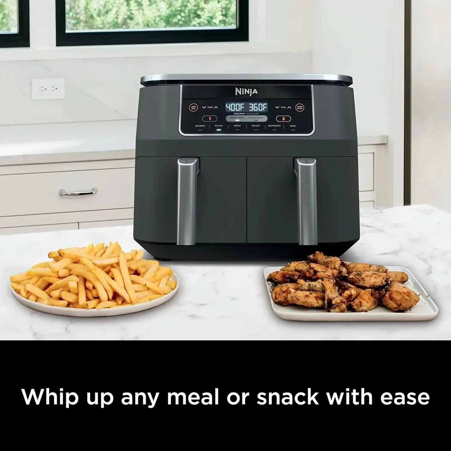 DZ201 Foodi 8 Quart 6-in-1 DualZone 2-Basket Air Fryer with 2 Independent Frying Baskets, Match Cook & Smart Finish to Roast, Br - M & M Global