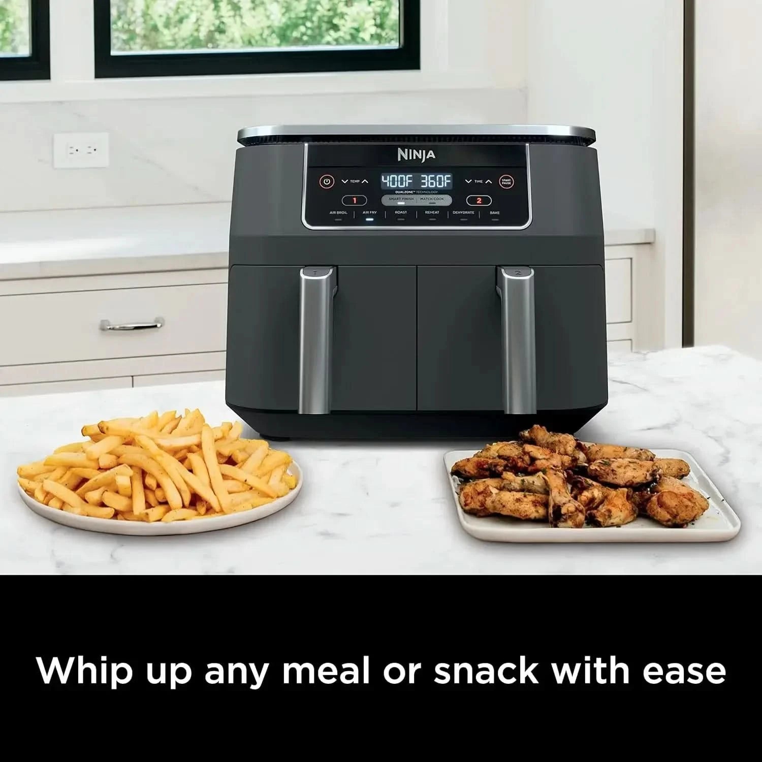 DZ201 Foodi 8 Quart 6-in-1 DualZone 2-Basket Air Fryer with 2 Independent Frying Baskets, Match Cook & Smart Finish to Roast, Br - M & M Global