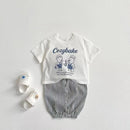 Print Tshirt Plaid Shorts 2Piece Set Summer Costume Boys Girls Baby Loose White Tees All-match Shorts New Child Trendy Outfits - M & M Global
