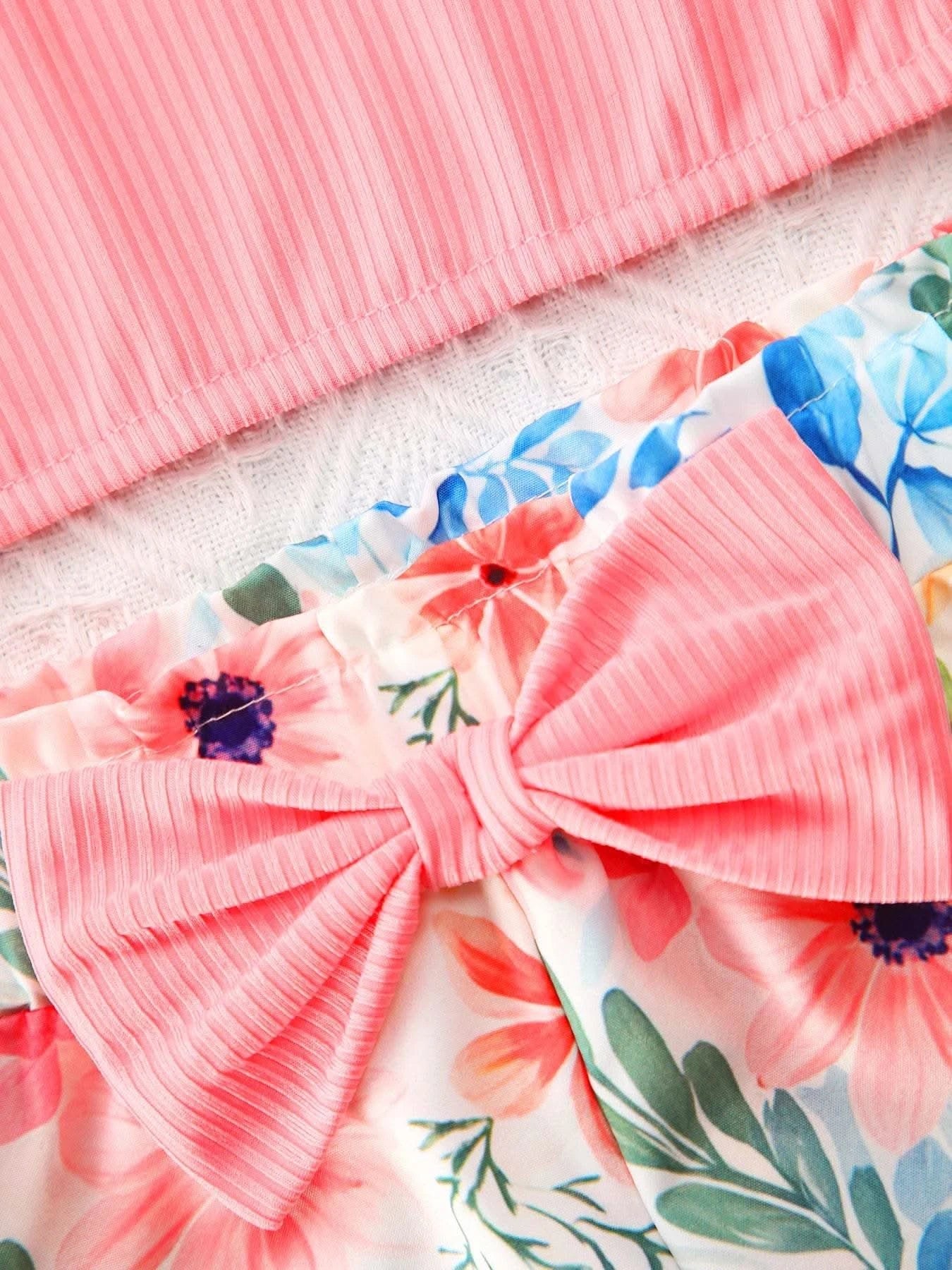 2025 Newborn Girl Baby Summer Sling Sleeveless Cotton Casual Daily Big Bow Print Baby Clothing Set - M & M Global