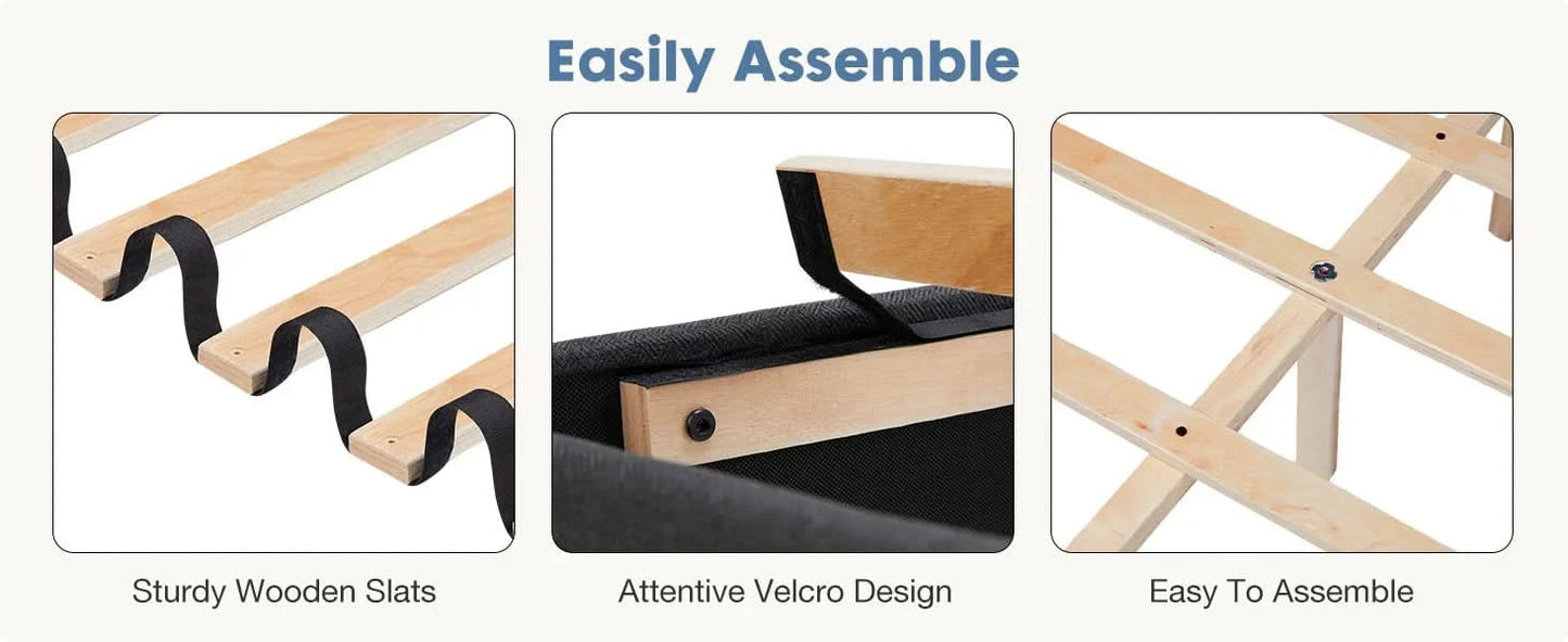 JHK Queen Bed Frame with Headboard No Box Spring Needed Linen Upholstered Wooden Platform Bed Frame with Wood Slats Support