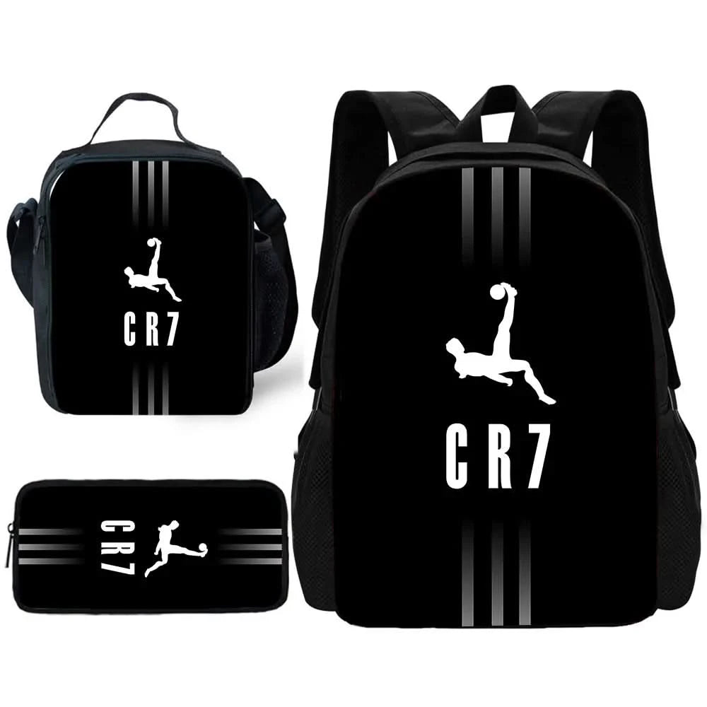 pcs set Football CR7 Star Child School Backpack with Lunch Bags Pencil Bags School Bags for R-Ronaldos Boys Girls Best Gift - M & M Global