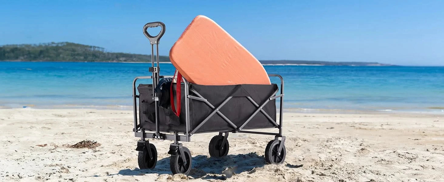 JHK Outdoor Collapsible Foldable Garden Beach Cart Large Capacity Wagon Cart Utility Grocery Wagon for Shopping Sports Camping