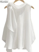 ZANZEA Women T-Shirts Summer Tops 2025 Solid Sleeveless Tees Fashion Asymmetrical Tunic Casual Loose Scarf O Neck Pullovers