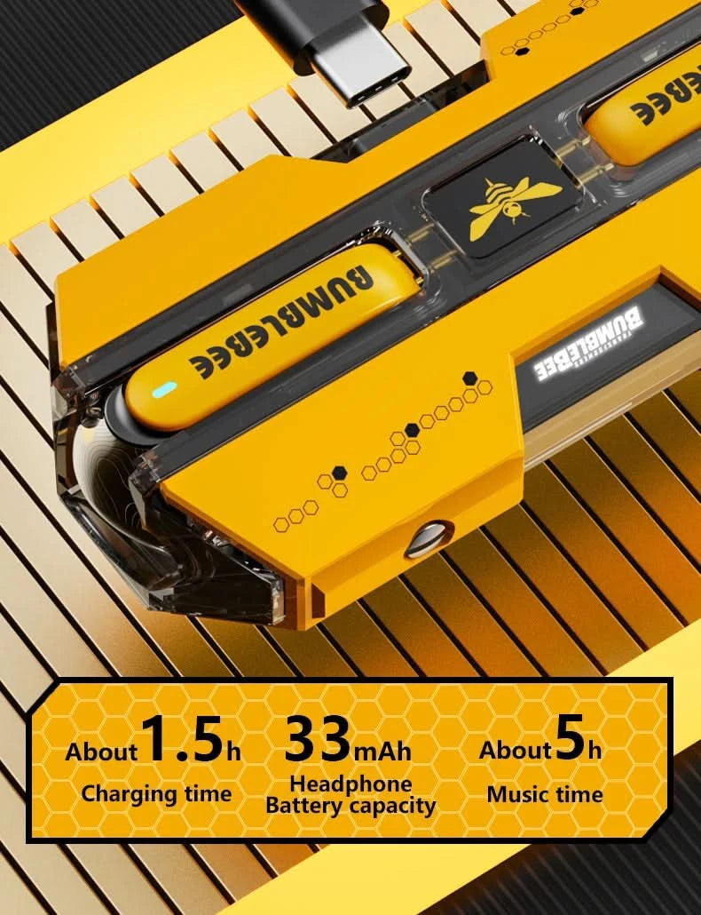 Ship From US Transformers TF-T01 Gaming Earphones Bluetooth 5.4 ENC Noise Reduction Headphones HD Call Music Earbuds Bumble Bee