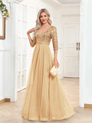 Luxury Floor Length V-Neck Evening Dress 2025 Women Elegant Party Maxi Dress Sequin Short Sleeves Prom Cocktail Gown