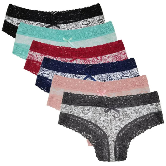 Sexy Lace Women Panties Cotton Underwear Girls Bow Briefs New Ladies Bikini 6 Pcs/set - M & M Global