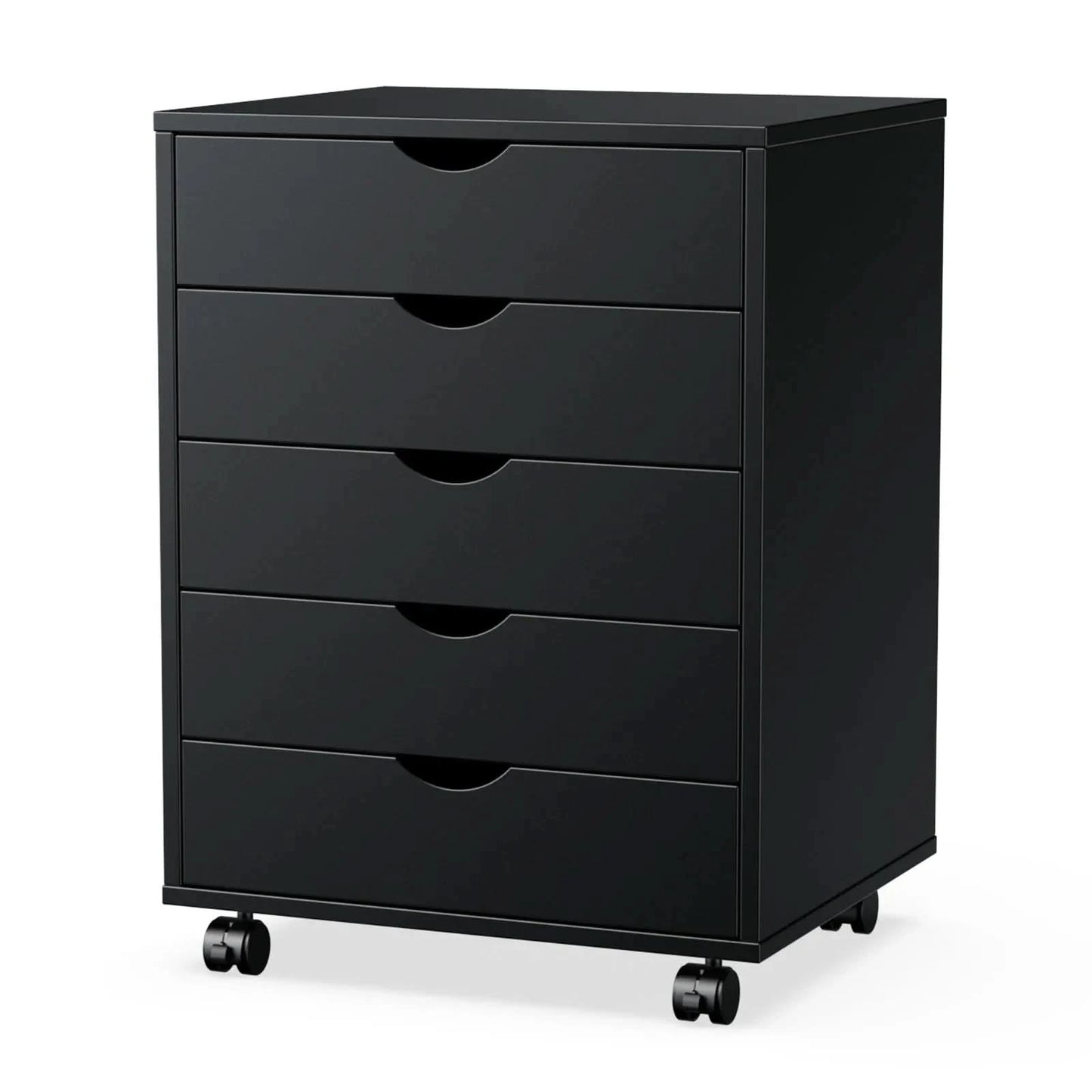 JHK Wood Nightstand Cabinet 5 Drawers Waterproof Surface Storage Organizer File Office Easy To Move Bedside Table Rotating Wheel