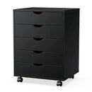 JHK Wood Nightstand Cabinet 5 Drawers Waterproof Surface Storage Organizer File Office Easy To Move Bedside Table Rotating Wheel