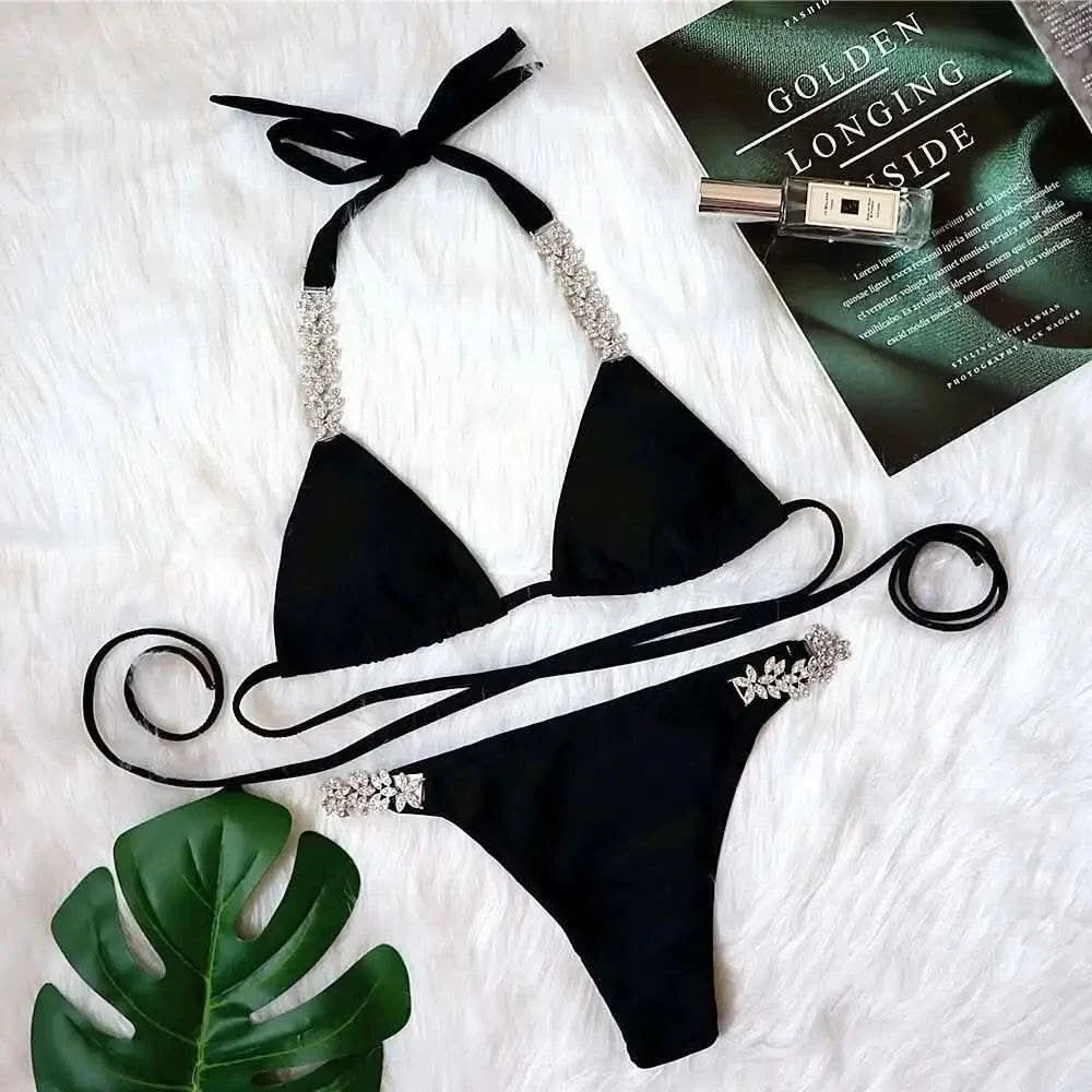 DEAT Sexy Lace-up Swimsuit Women's Solid Color Cross Hollow Out Design Bikini Two-piece Set Beach Party 2025 Summer New 11XX0987 - M & M Global