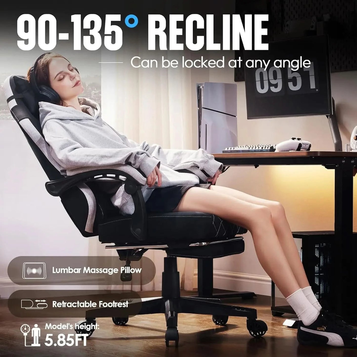 Dowinx Gaming Chair Fabric with Pocket Spring Cushion, High Back Ergonomic Computer Chair with Footrest for Adults