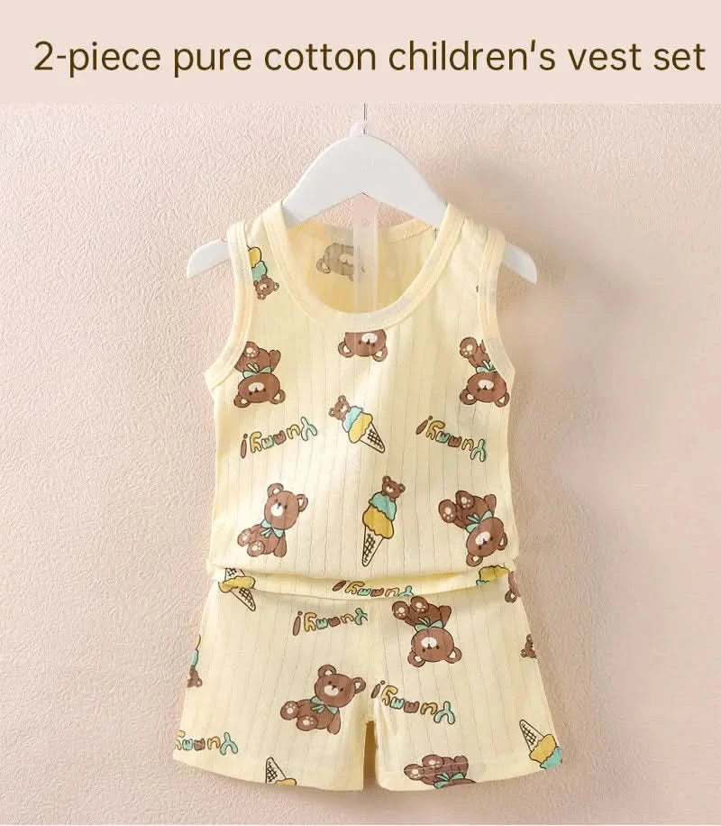 Children's Clothing Print Sleeveless Tops Shorts Cute Breathable Kids Summer Vest Shorts Set Tank Top for Baby Clothing Children - M & M Global