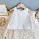 2PCS Kids Sets Summer Girl Clothes Children Hollow Lace Sleeveless Tops Shorts Set Fashion Baby Girl Cardigan Fake Two Suit - M & M Global