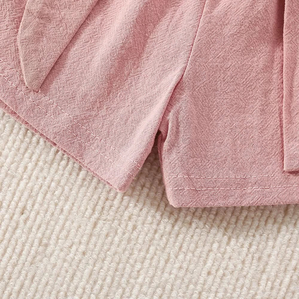 Summer New Girls' Two-Piece Set Lace Flower Embroidery Bow Two-Piece Set Loose Casual Two-Piece Shorts - M & M Global