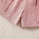 Summer New Girls' Two-Piece Set Lace Flower Embroidery Bow Two-Piece Set Loose Casual Two-Piece Shorts - M & M Global