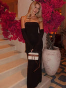 Trendix Black Elegant Evening Dress Women Sexy Off Shoulder Slim High Waist Tube Dresses Beach Party Ruffle Backless Long Dress - M & M Global
