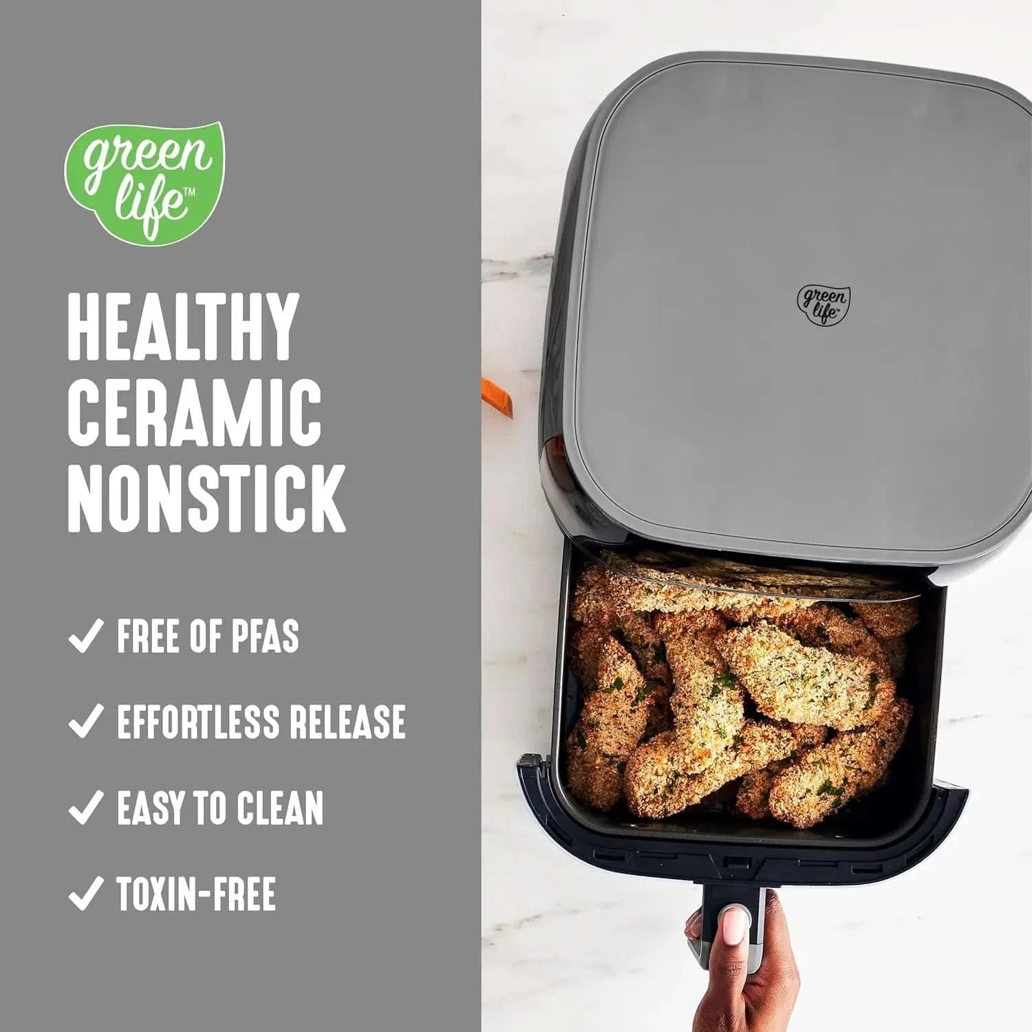 Compact Electric Air Fryer Oven, 5.3 QT, PFAS-Free Ceramic Nonstick Drawer, 8 One Touch Digital Display, Easy View Window, Auto - M & M Global