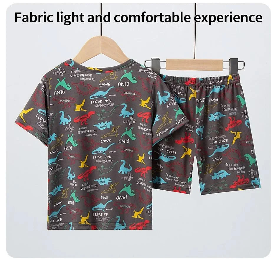 Summer CHILDREN'S Shorts and Short Sleeves 2-piece Cute Dinosaur Home Clothes Boys and Girls Casual Joker Suit. - M & M Global