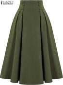 ZANZEA Women Solid Long Skirts Vintage High Waisted Pleating Jupe 2024 Summer Spring A-line Skirts Fashion Buttons Maxi Faldas