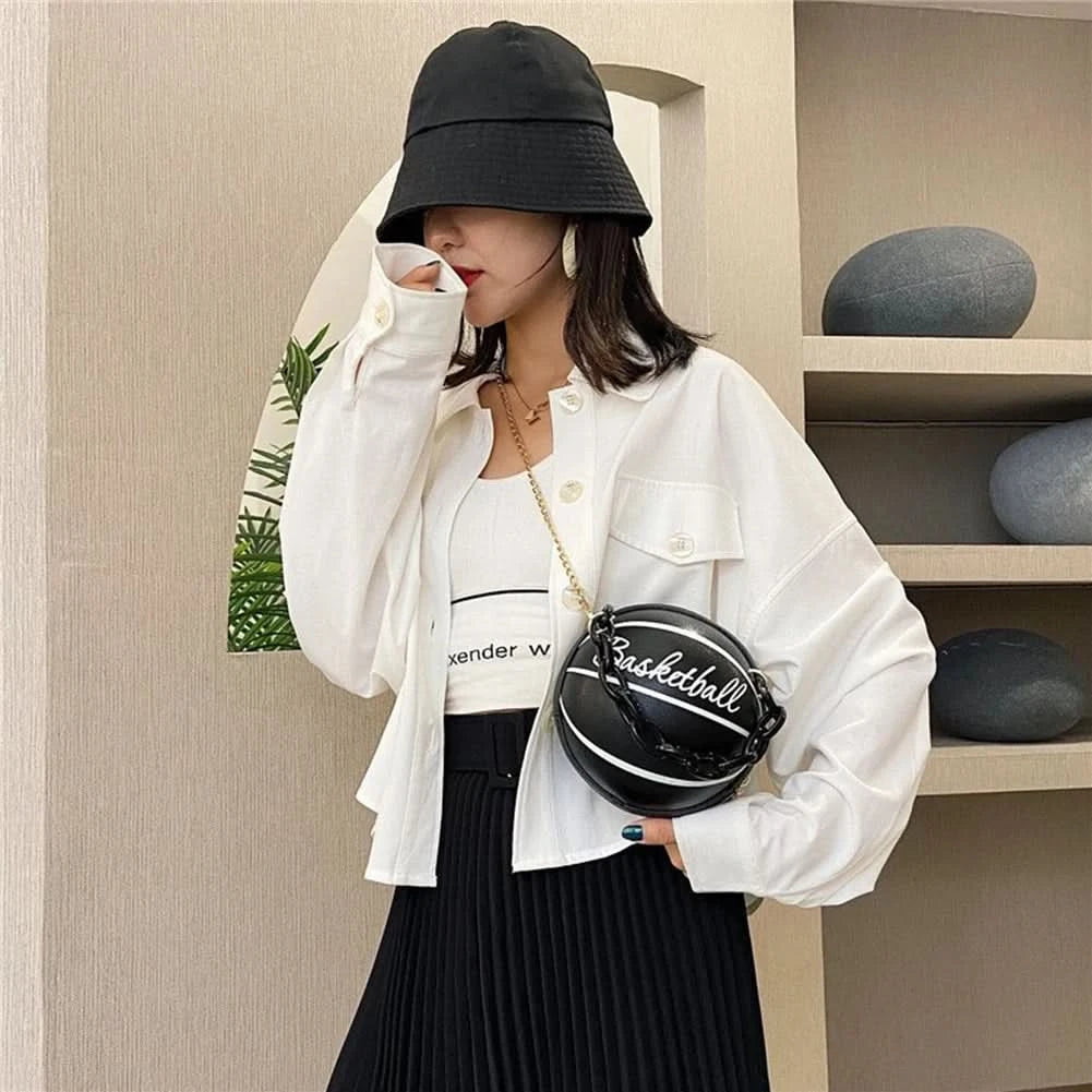 Fashion Chic Women Ball Handbag Round Basketball Football Shape Party Dress Faux Leather Crossbody Girls Coin Purse Shoulder Bag - M & M Global