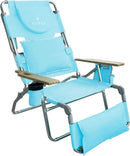 Ostrich Deluxe 3N1 Padded Beach Chair w/ Face Cushion & Arm Holes, Teal - Lightweight Folding Recliner w/ Adjustable Backrest