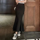 Blackskirt Women's Spring Autumn High-waisted A- line Skirt Fish Tail Vintage Long Dress Sensibility Niche Bodycon Skirt - M & M Global