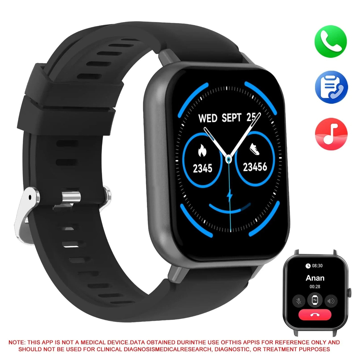 Smartwatch with call and message reminder functions, Voice assistant, Message notification