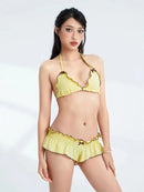 Women Bikini 2024 Patchwork Sleeveless Padded Bra And Frills Thong Bottoms Bikini Women Summer Beach Padded Up Bathing Suits - M & M Global