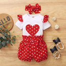 Baby Girl 0-18 Months 3PCS Clothing Set Love Short Sleeve Romper+Polka Dot Shorts+Headband Summer Daily Casual Newborn Baby Girl - M & M Global