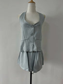French Spicy Bow Splice Vest Pleated Skirt Two Piece Set Women Backless V-Neck Single Breasted Celebrity Fashion Slim Summer Set - M & M Global