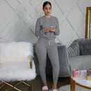 New round Neck Long Sleeve Slim Fit Warm Top Elastic Waistband Lace-up Trousers Simple Solid Color Sports Two-Piece Set