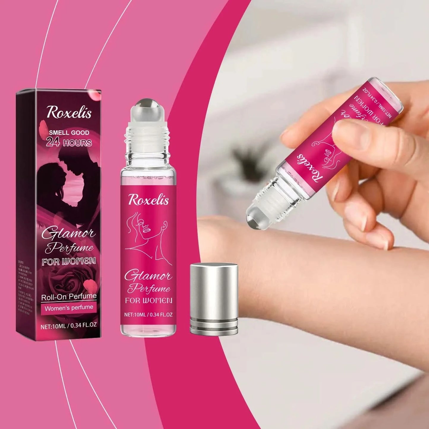 Roxelis Women Rose Essence Ball Bearing Perfume Elegant Fresh Dating Atmosphere Pheromone Perfume Long Lasting Fragrance 0.34 OZ - M & M Global