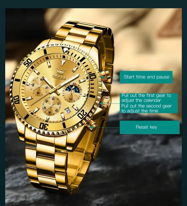 OLEVS Watches For Men Classic with Date Dress Luxury Big Face Waterproof Luminous Men's Wrist Watch Stainless Steel Men Watch - M & M Global