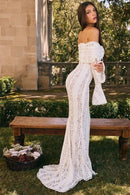 Mozision Floral Lace Off-shoulder Maxi Dress For Women White Strapless Backless Long Sleeve Bodycon Club Party Sexy Long Dress - M & M Global