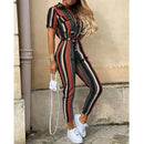Women's Monochromatic Belt Workwear Jumpsuit, Casual Pants, Flip Collar, Buckle, European and American, Summer, 2024 - M & M Global