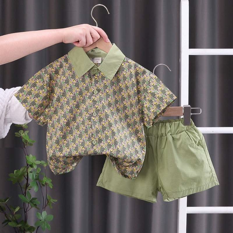 2023 Summer Brother Sister Outfits Boy Kid Flower Casual Shirt+Shorts 2pcs Girl Flower set - M & M Global