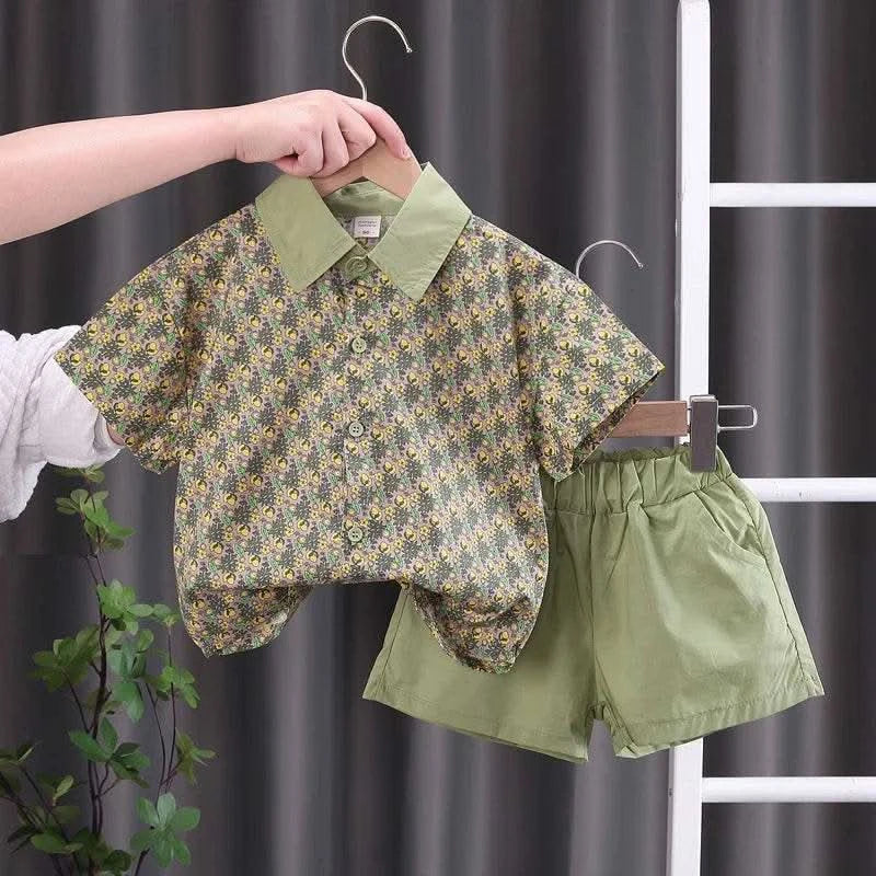 2023 Summer Brother Sister Outfits Boy Kid Flower Casual Shirt+Shorts 2pcs Girl Flower set - M & M Global