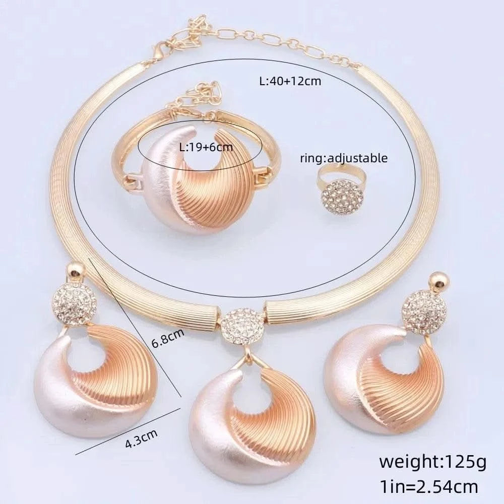 Dubai Jewelry Set For Women Silver Plated Luxury Necklace Earrings Bracelet And Ring Set Jewelry For Wedding Party Trending ﻿ - M & M Global