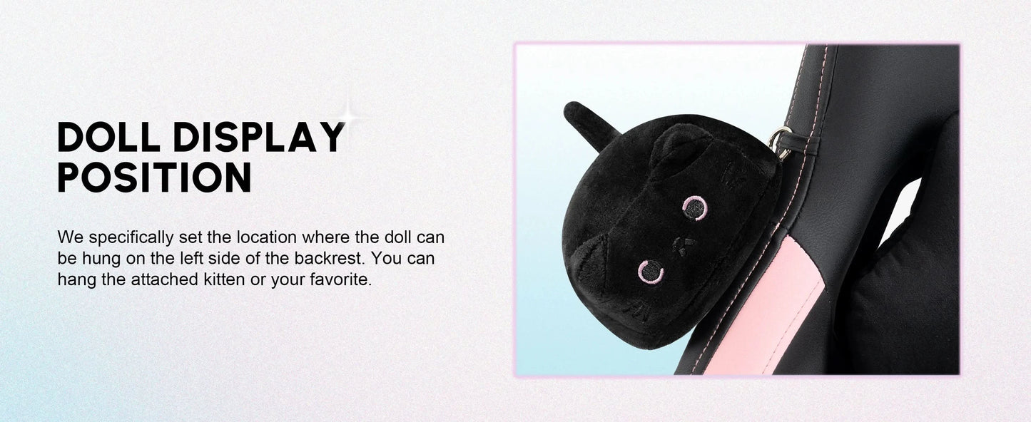 Dowinx Gaming Chair Cute with Cat Ears and Massage Lumbar Support, Ergonomic Computer Chair for Girl with Footrest and Headrest