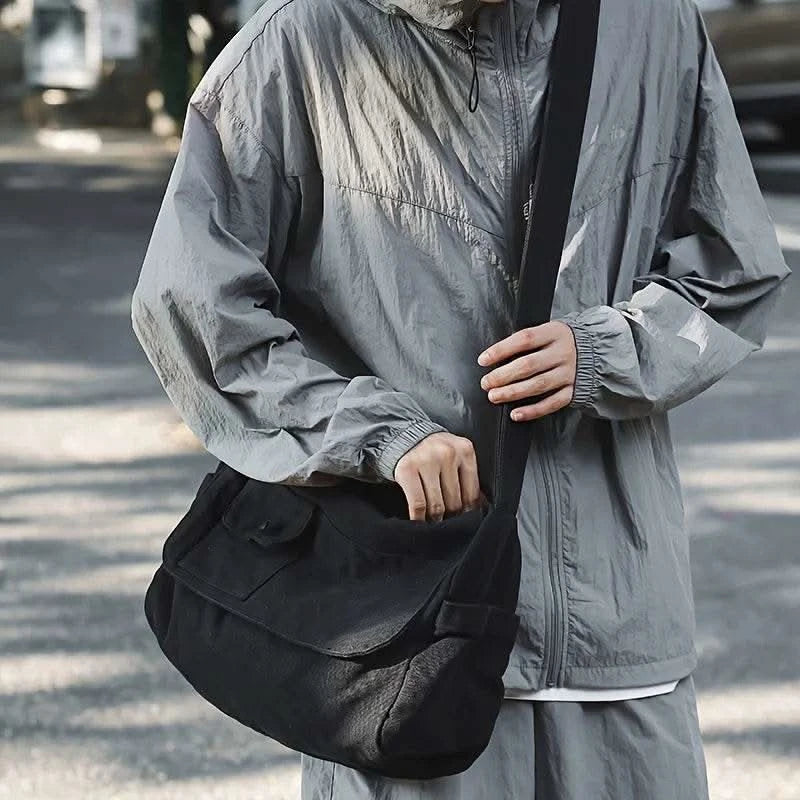 Casual Canvas Messenger Bag Versatile Flip Large Capacity Shoulder Book Bag For Student Adjustable Crossbody Bag For Men Women - M & M Global