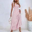 Polka Dot Dress For Women Sexy V-Neck Long Dress Casual And Fashionable Ruffle Edge Short Sleeved High Waisted Dress - M & M Global