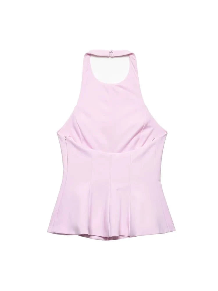 TFMLN Women's Sexy Halter Vest Tops 2025 New Sleeveless Tank Tops Fashion Women Casual Summer Elegant Backless Sexy Tops Pink - M & M Global