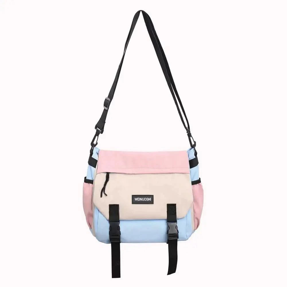 Unisex Student Messenger Bag Large Capacity Flap Crossbody Bag Contrast Color Casual Shoulder Bag for College Travel Business - M & M Global