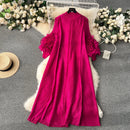 Sweet Pleated Vintage Three-dimensional Flower Loose Long Dress Chic Evening Korean Fashion Fashion Women Summer Dresses - M & M Global