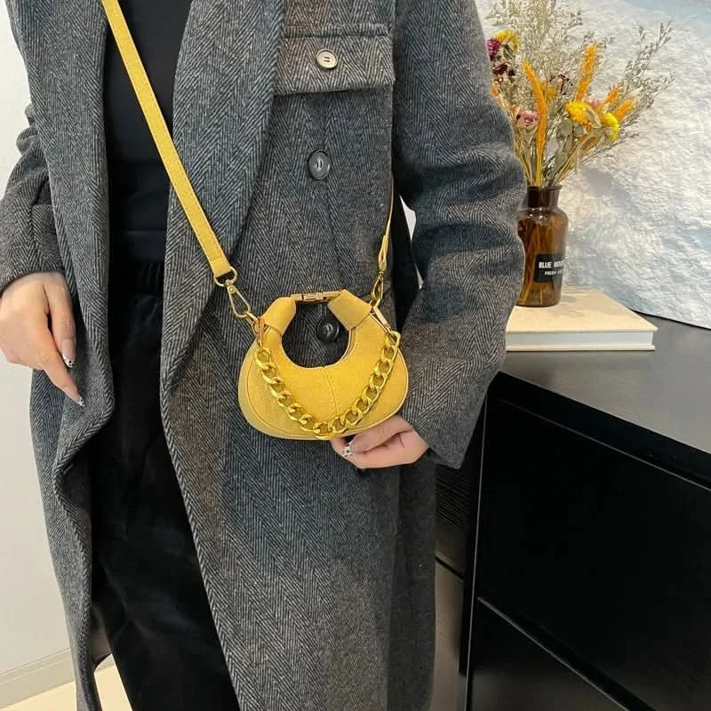 Mini Semicircle Saddle Crossbody Bag For Women Luxury Lemon Color Handbag Half Moon Bag Fashion Chain Lady Cross Body Bag - M & M Global