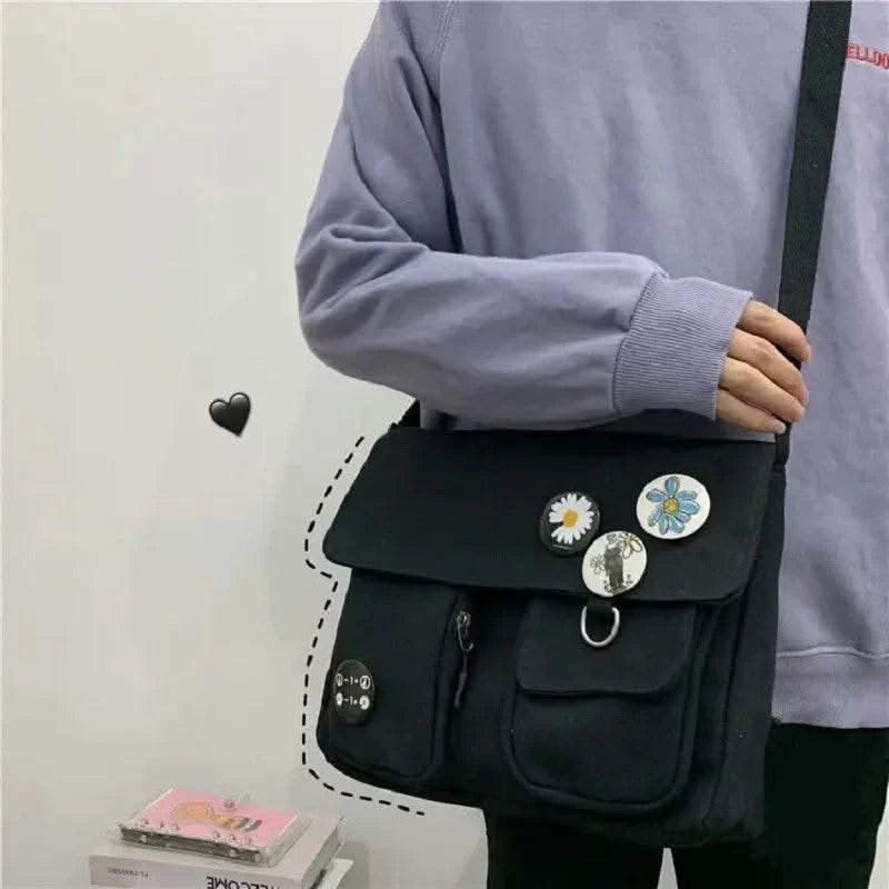 2025 Young Unisex Canvas Messenger Bag Postman Student Shoulder Bag Phone Bookbag Handbags Japanese style Daily Crossbody Bag - M & M Global