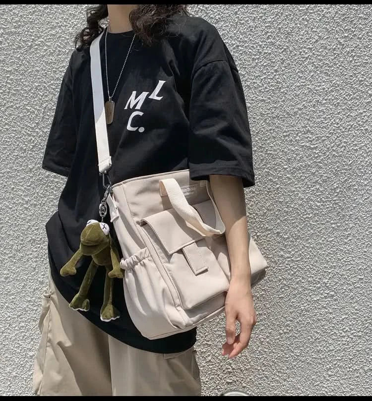 Waterproof Shoulder Bag Women's Multi Pocket Nylon Messenger Bag Preppy Canvas Handbag Women - M & M Global