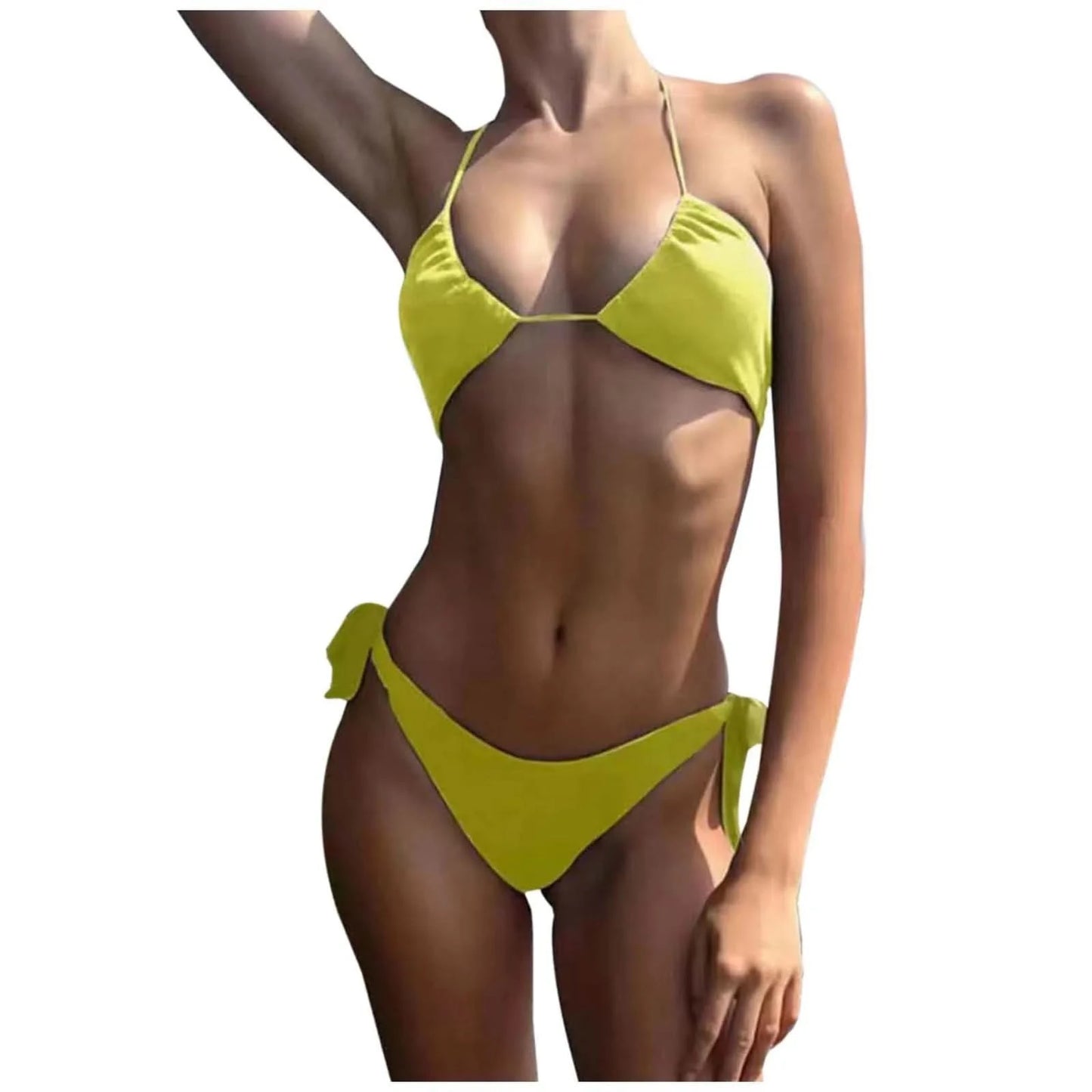 SunnyDay Candy Color Bikini Swimsuit Sheer Yet No Tan Lines Breathable Tie Up Design Vacation Outfits Split Swimwear - M & M Global