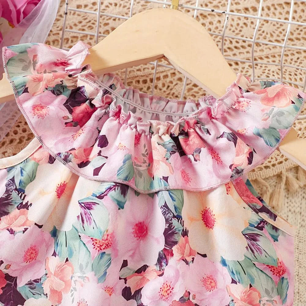 Kids Casual Summer Clothing Sets Outfits for Girls 2024 New Toddler Floral Print Ruffles Tops Short Pant Fashion Children 1-8Y - M & M Global