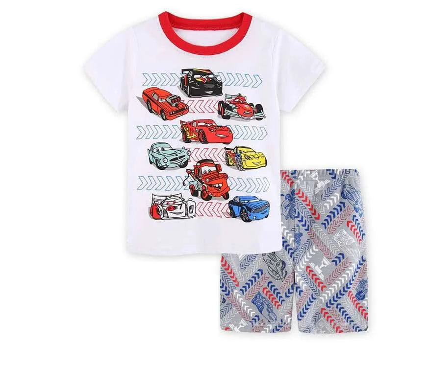 Summer Children Pajamas Set Short Sleeve T Shirt Shorts car Pyjamas Kids Boy Girls Pijamas lightning mcqueen Cartoon Sleepwear - M & M Global